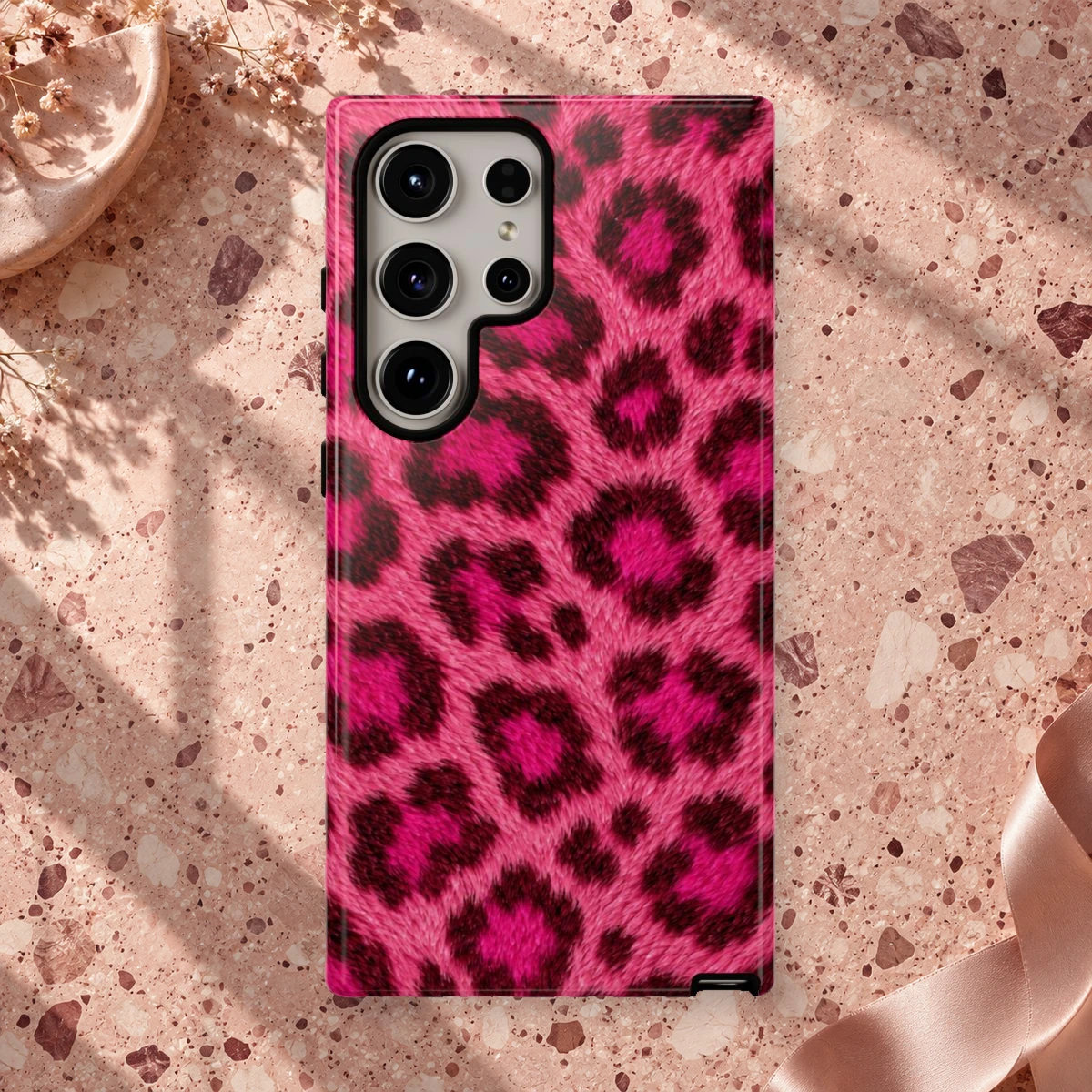 Pink Berry Fur phone case styled view