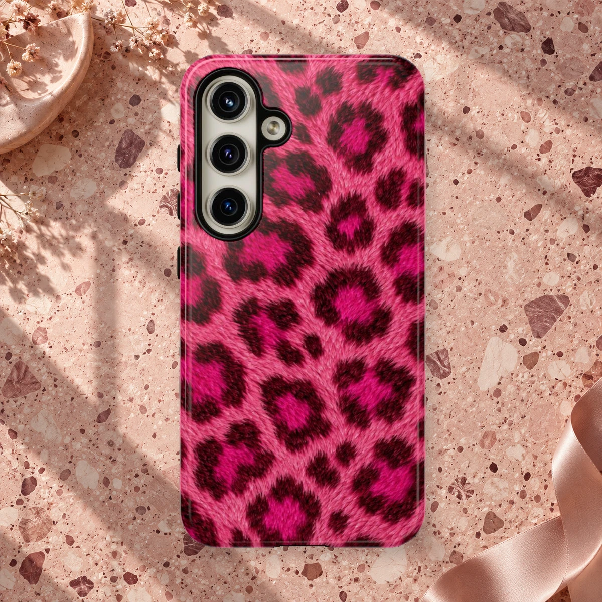 Pink Berry Fur phone case styled view