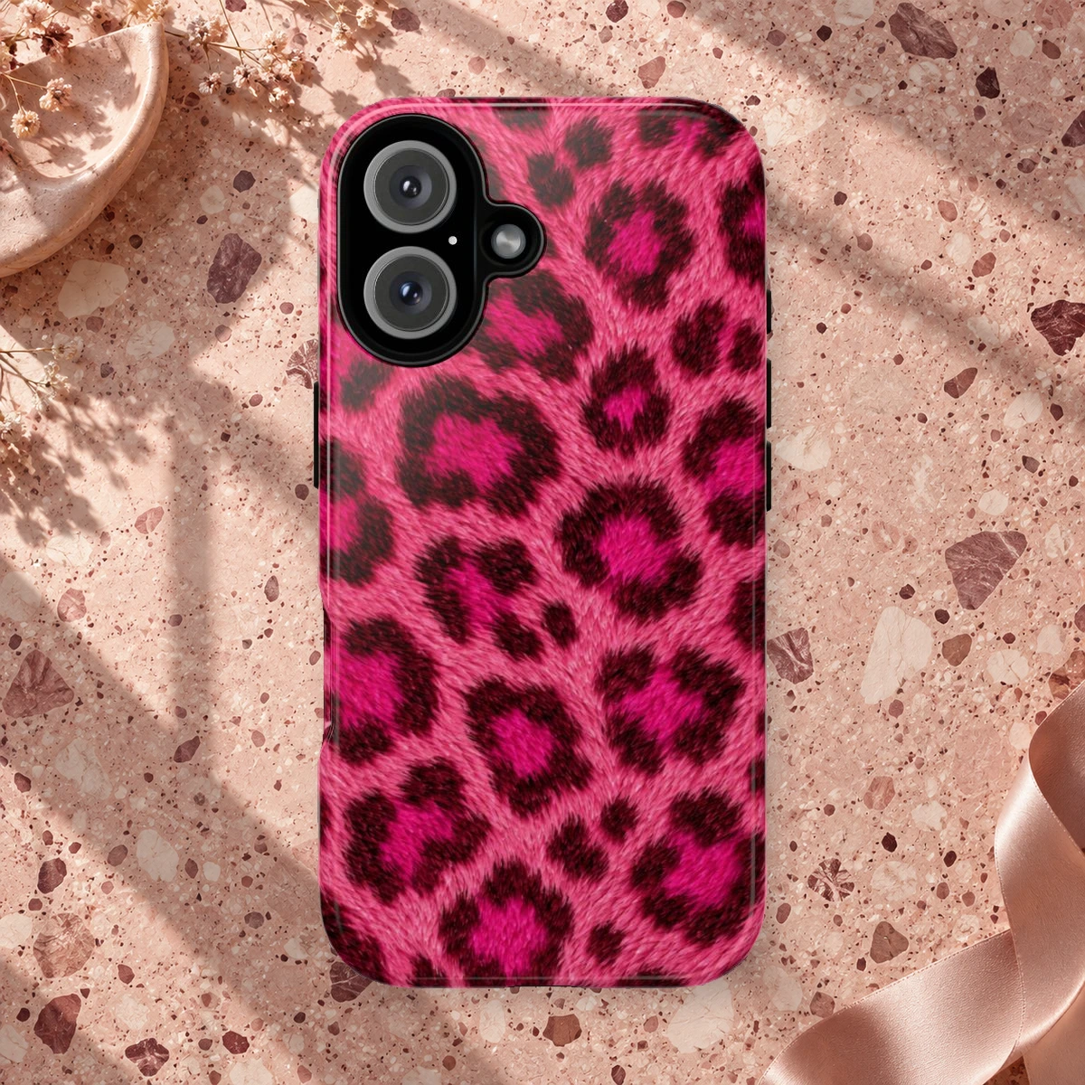 Pink Berry Fur phone case styled view