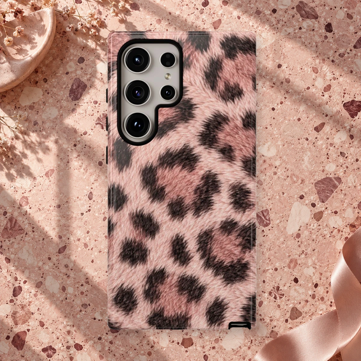 Pink Blush Fur phone case styled view