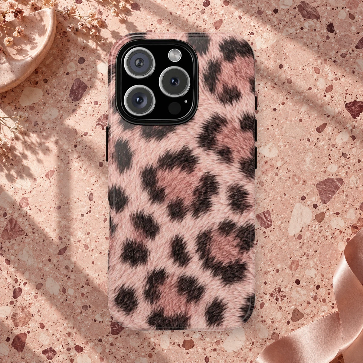 Pink Blush Fur phone case styled view