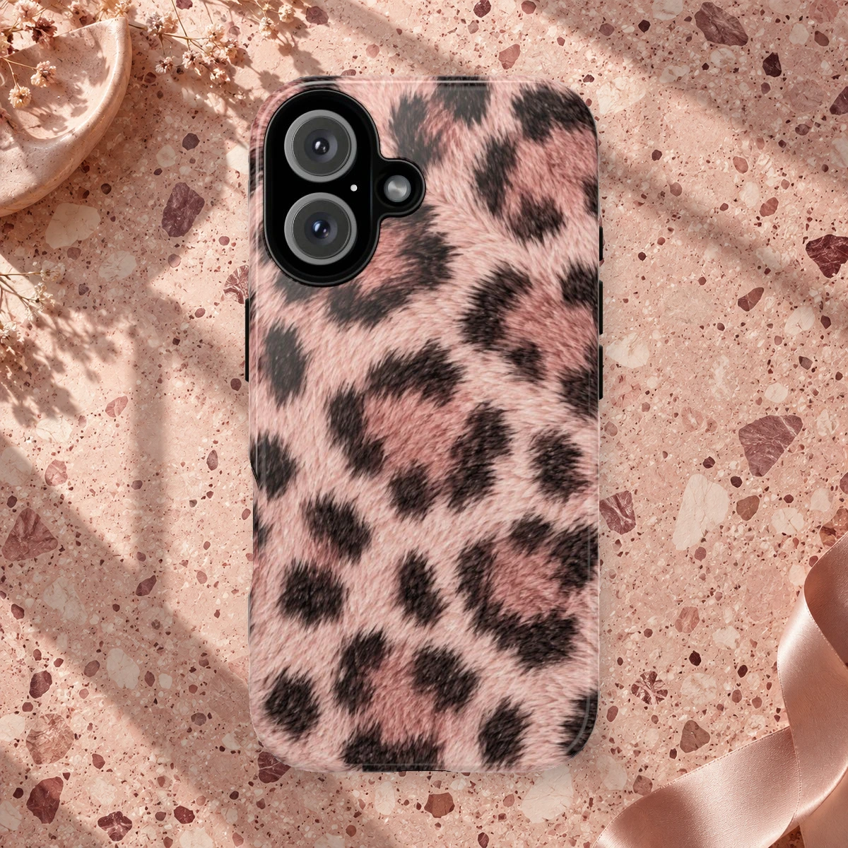 Pink Blush Fur phone case styled view
