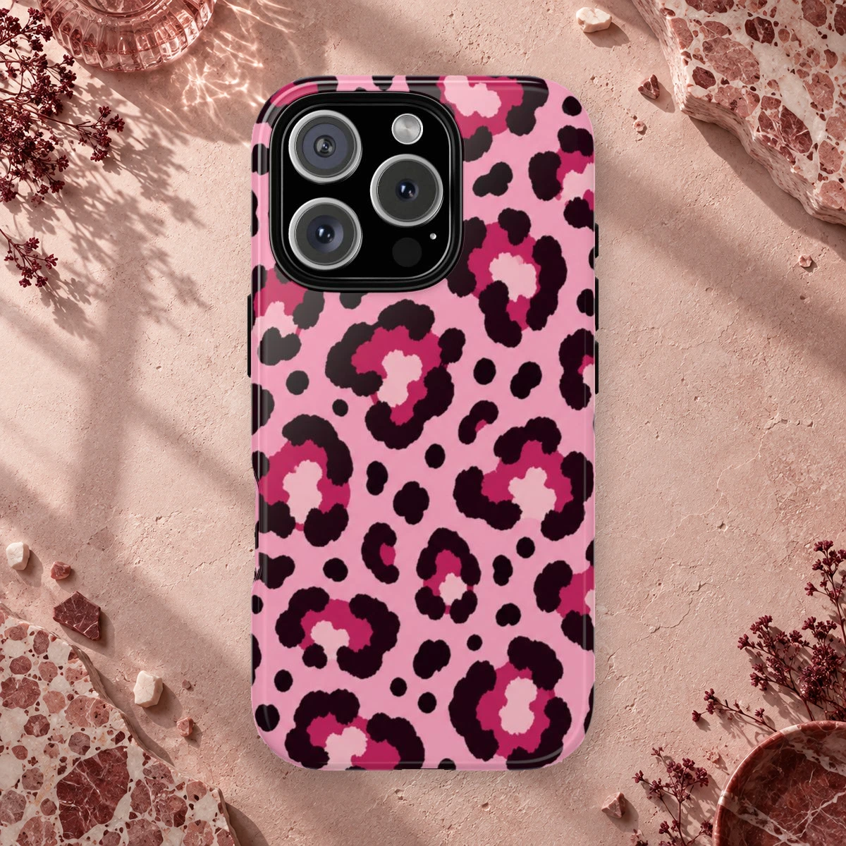 Pink Blush Rosettes phone case styled view