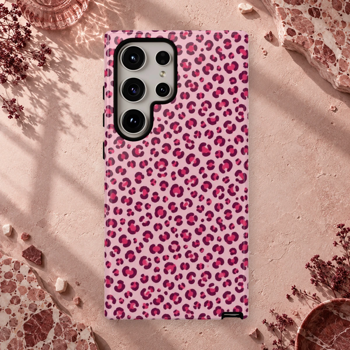 Pink Micro Spots phone case styled view