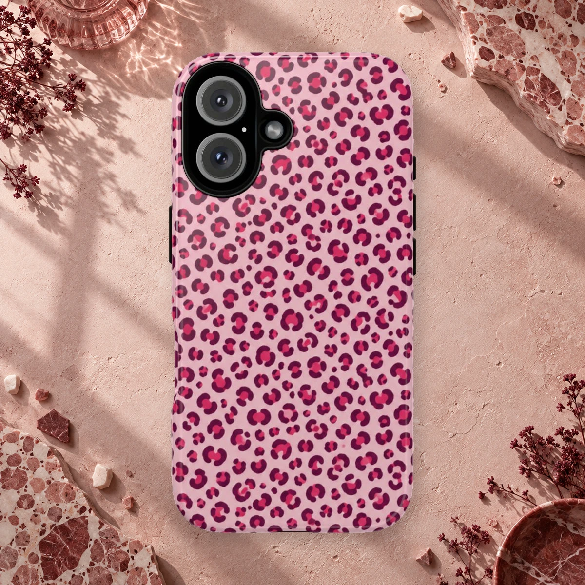 Pink Micro Spots phone case styled view