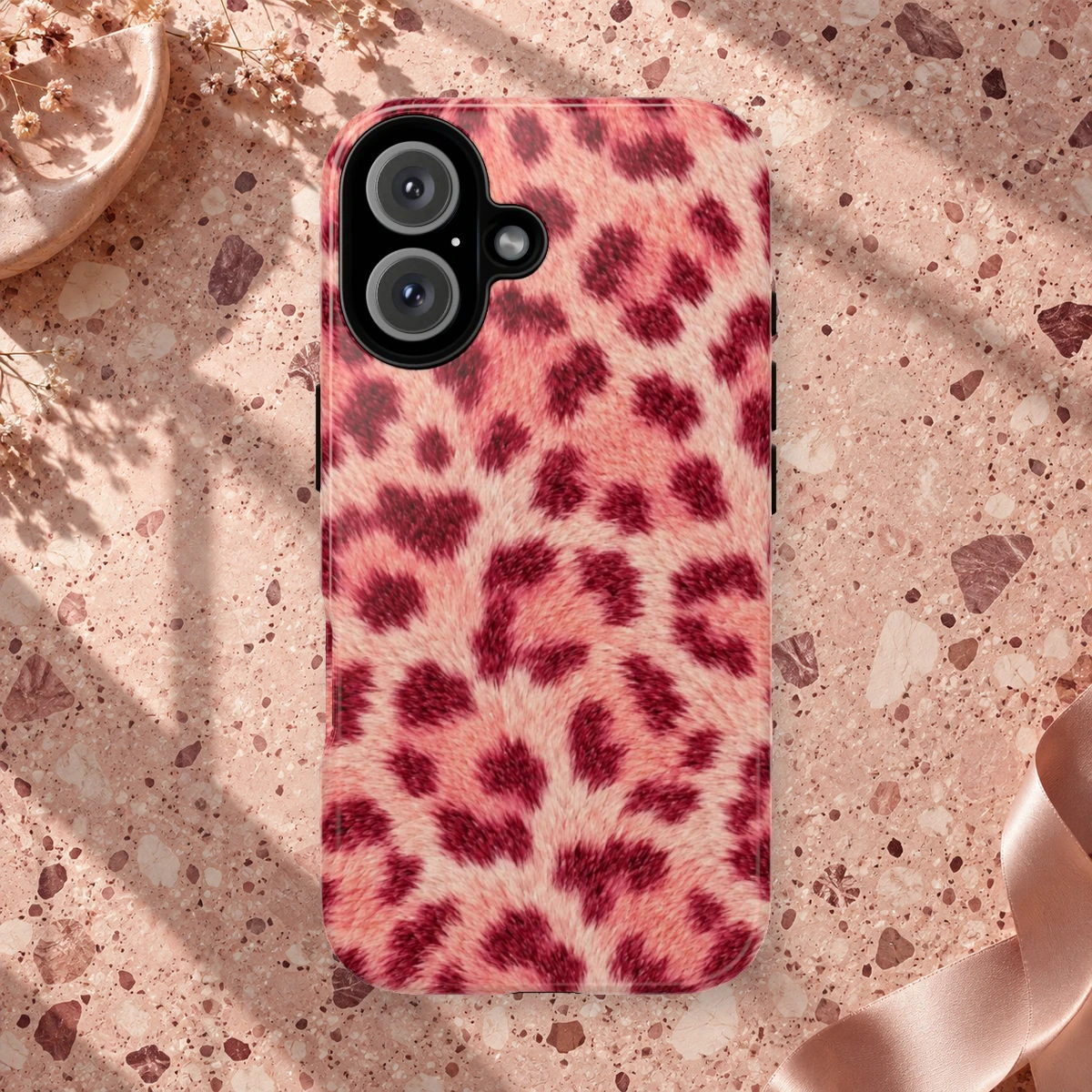 Pink Peach Fur phone case styled view