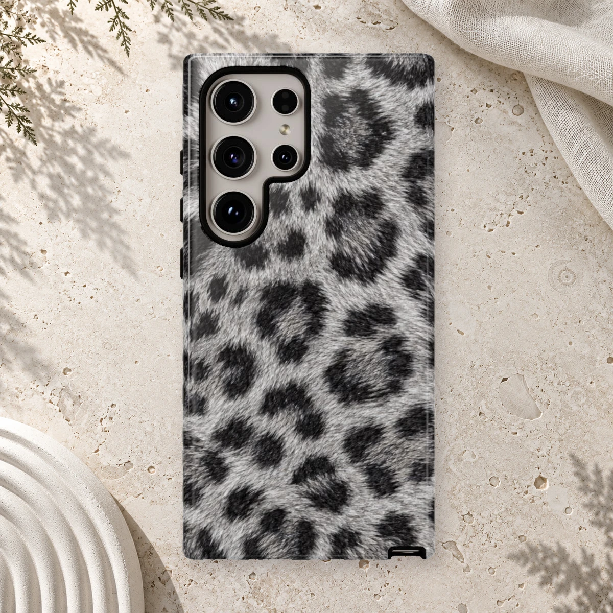 White Silver Fur phone case styled view