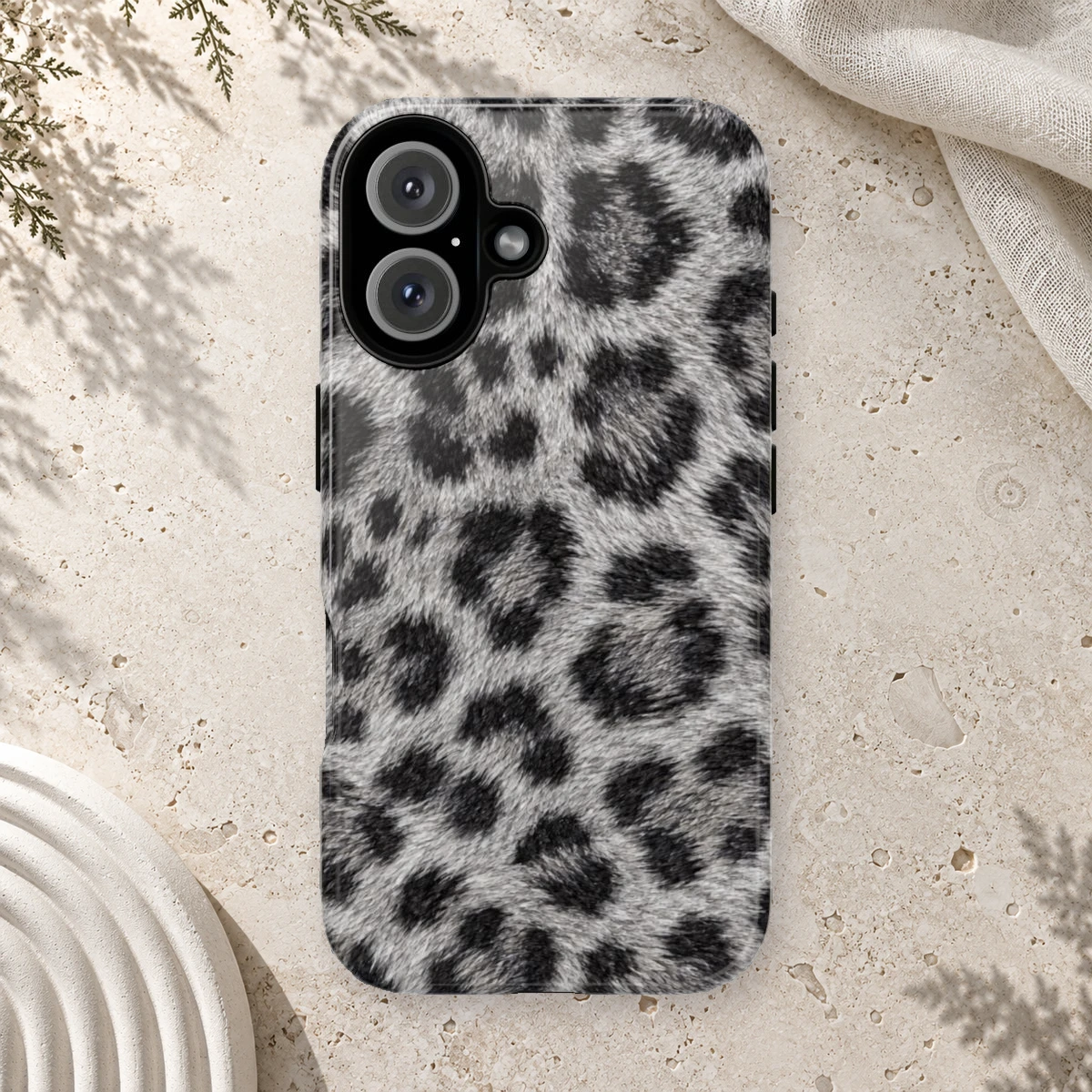 White Silver Fur phone case styled view